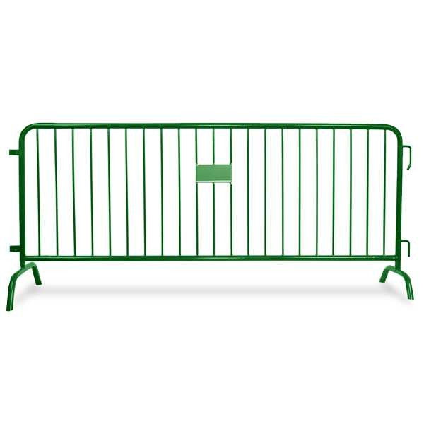 8 Ft Steel Barricades with Green Powder Coat | Bridge Bases - Crowd Control Barriers Steel Barricades Epic Crowd Control