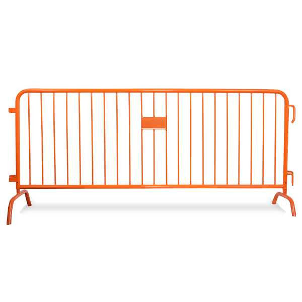 8.5 Ft Orange Steel Crowd Control Barricades with Bridge Bases Heavy Duty Steel Barricades Epic Crowd Control