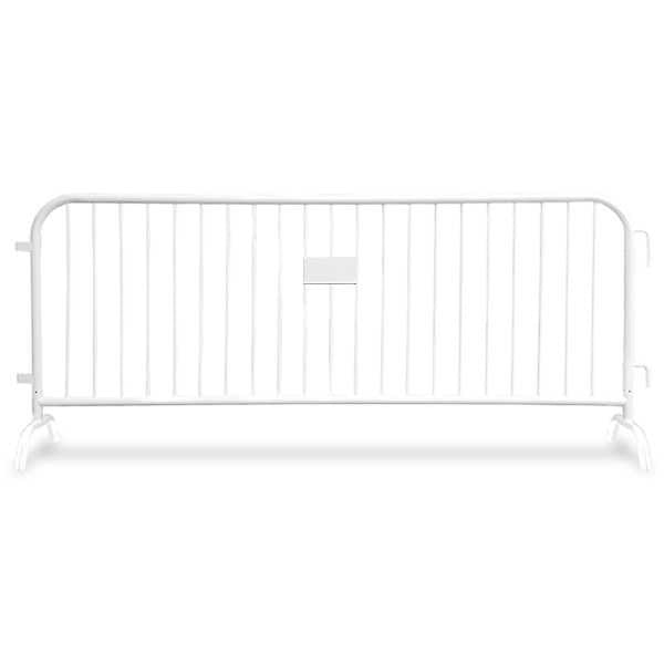 8.5 Ft White Steel Crowd Control Barricades with Bridge Bases | Heavy Duty Barriers Steel Barricades Epic Crowd Control
