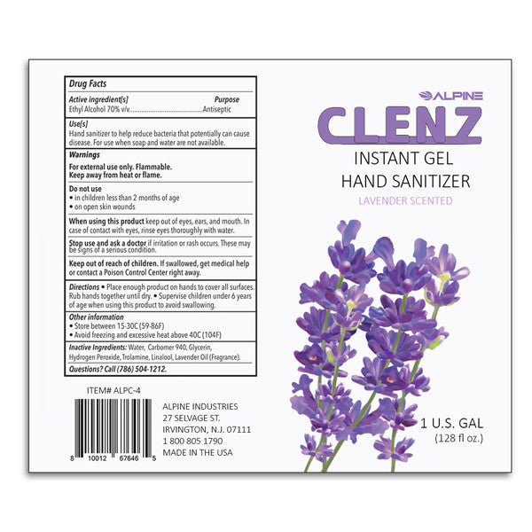 4 Pack of Hand Sanitizer Gel | 4 One Gallon Bottles Lavender Scent