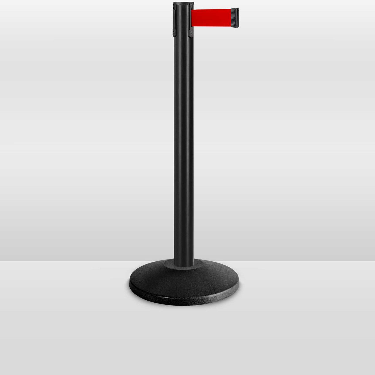 Black Stanchion Value | Black Retractable Belt Barrier | 7.5'/10'/12' Red Belt Value Series Stanchions Epic Crowd Control