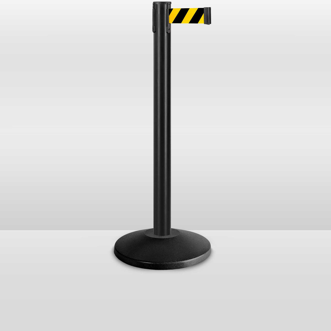 Black Stanchion Value | Black Retractable Belt Barrier | 7.5'/10'/12' Yellow & Black Belt Value Series Stanchions Epic Crowd Control