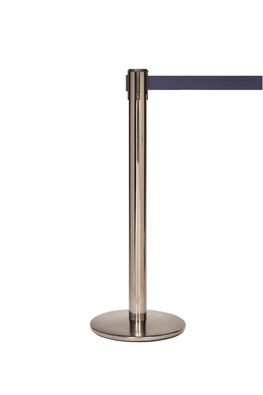 Luxury Retractable Belt Barrier Stanchion | Pewter Nickel 11 or 13 Foot Belt Posts Single Line Belt Posts Epic Crowd Control