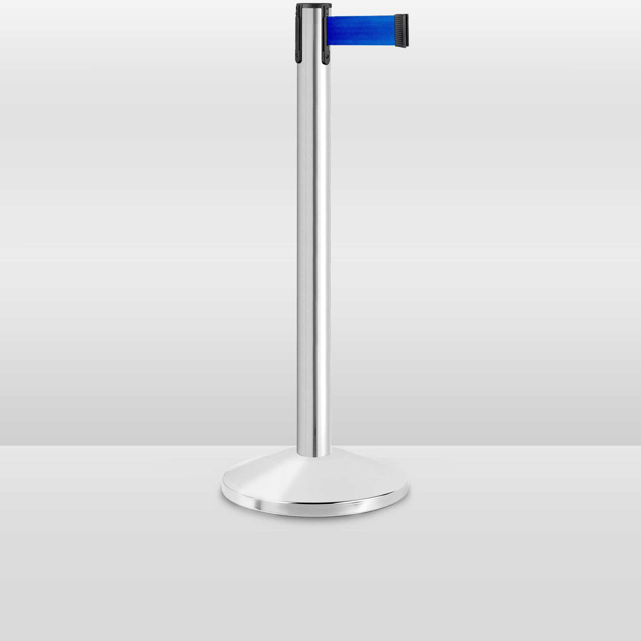 Polished Stainless Stanchion Value | Retractable Belt Post | 7.5'/10'/12' Blue Belt Value Series Stanchions Epic Crowd Control