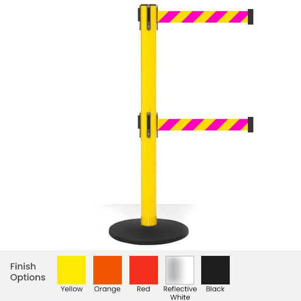 Pro Safety Twin Retractable Belt Barrier | 16 Foot Belt Posts Retractable Belt Barriers Epic Crowd Control