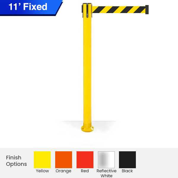 Safety Pro Fixed Base Retractable Belt Barrier Stanchion 11 / 13 / 16 Foot Belts Retractable Belt Barriers Epic Crowd Control