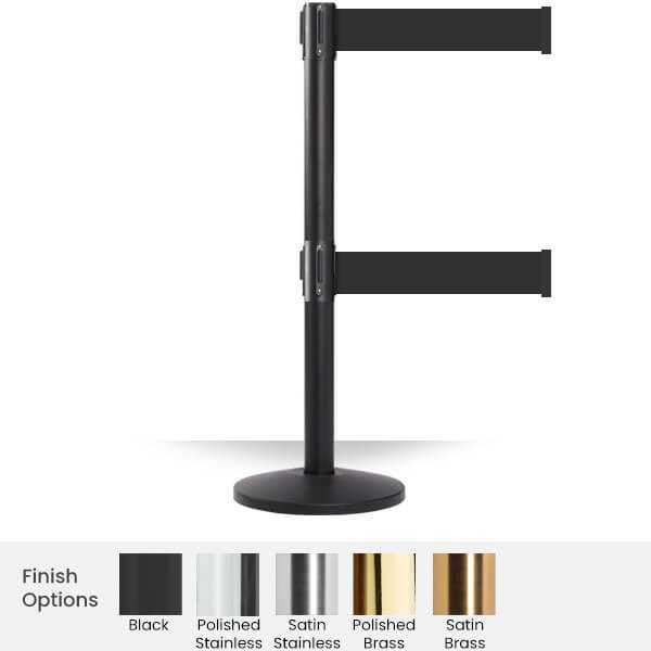 Twin Retractable Belt Barrier Stanchions | 3" Wide 11 Foot Belt | ADA Compliant Stanchions Epic Crowd Control