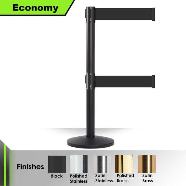Twin Retractable Belt Barrier Stanchions | 3" Wide 11 Foot Belt | ADA Compliant Stanchions Epic Crowd Control