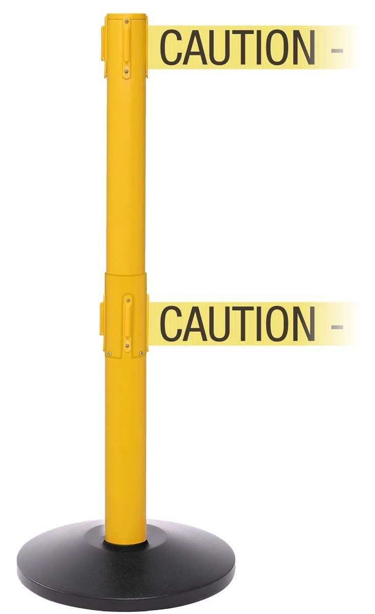Twin Safety Retractable Belt Barrier | 3" Wide Belt | 11 Foot Safety Pro Belt Stanchion Retractable Belt Barriers Epic Crowd Control