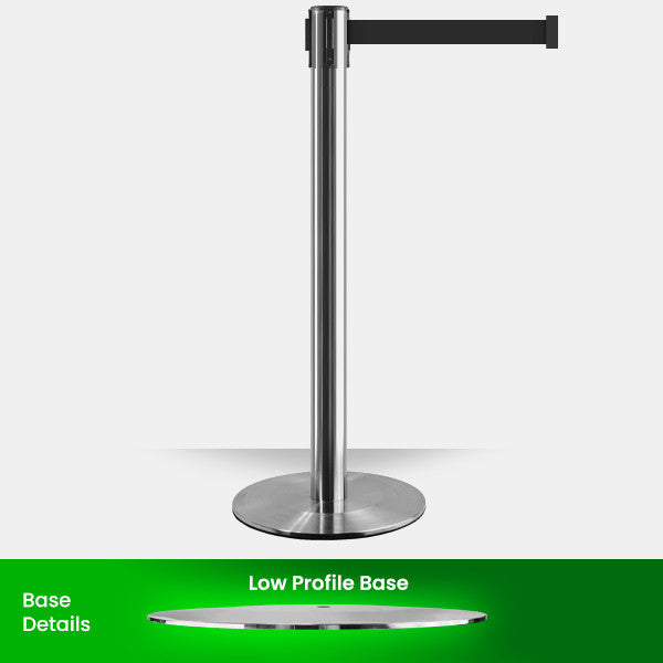 Low Profile Retractable Belt Barrier Stanchion | Satin Stainless 11 Foot Belt Posts