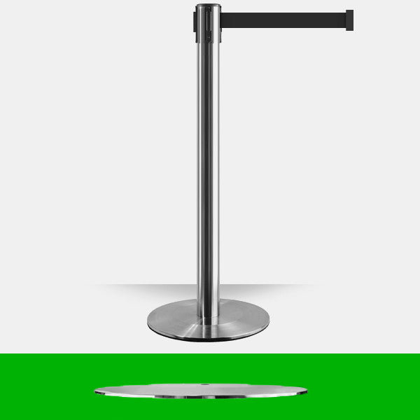 Low Profile Retractable Belt Barrier Stanchion | Satin Stainless 11 Foot Belt Posts