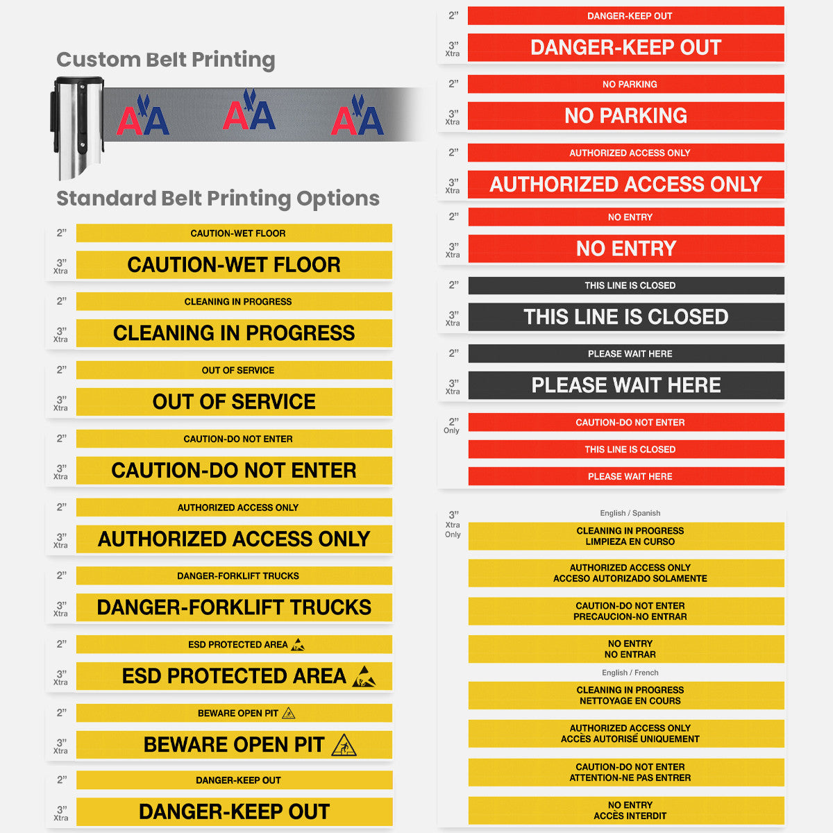 Safety Triple Retractable Belt Barrier 11 / 13 Foot Belt Posts