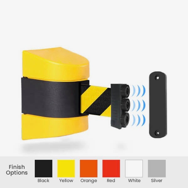 Free Shipping - Magnetic Wall Mounted Retractable Belt Barrier Stanchion - 15 Foot Belt