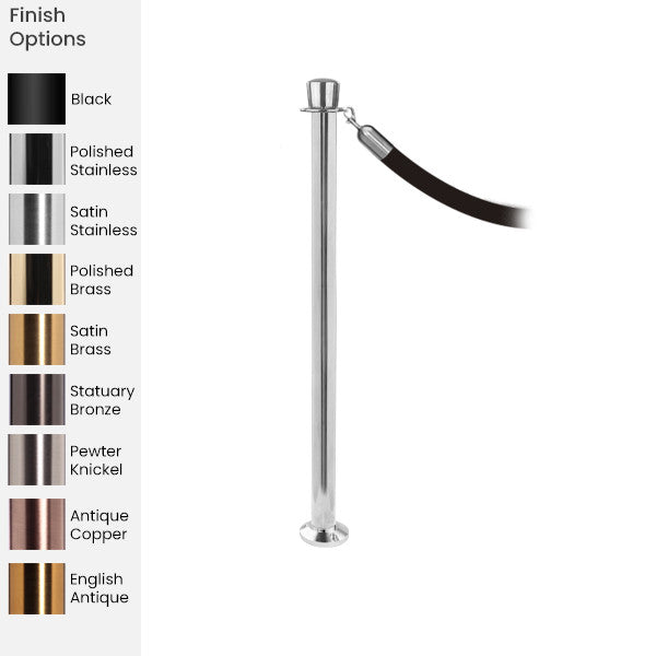 Crown Top Rope Barrier Stanchion | Fixed Base | Traditional Post & Rope